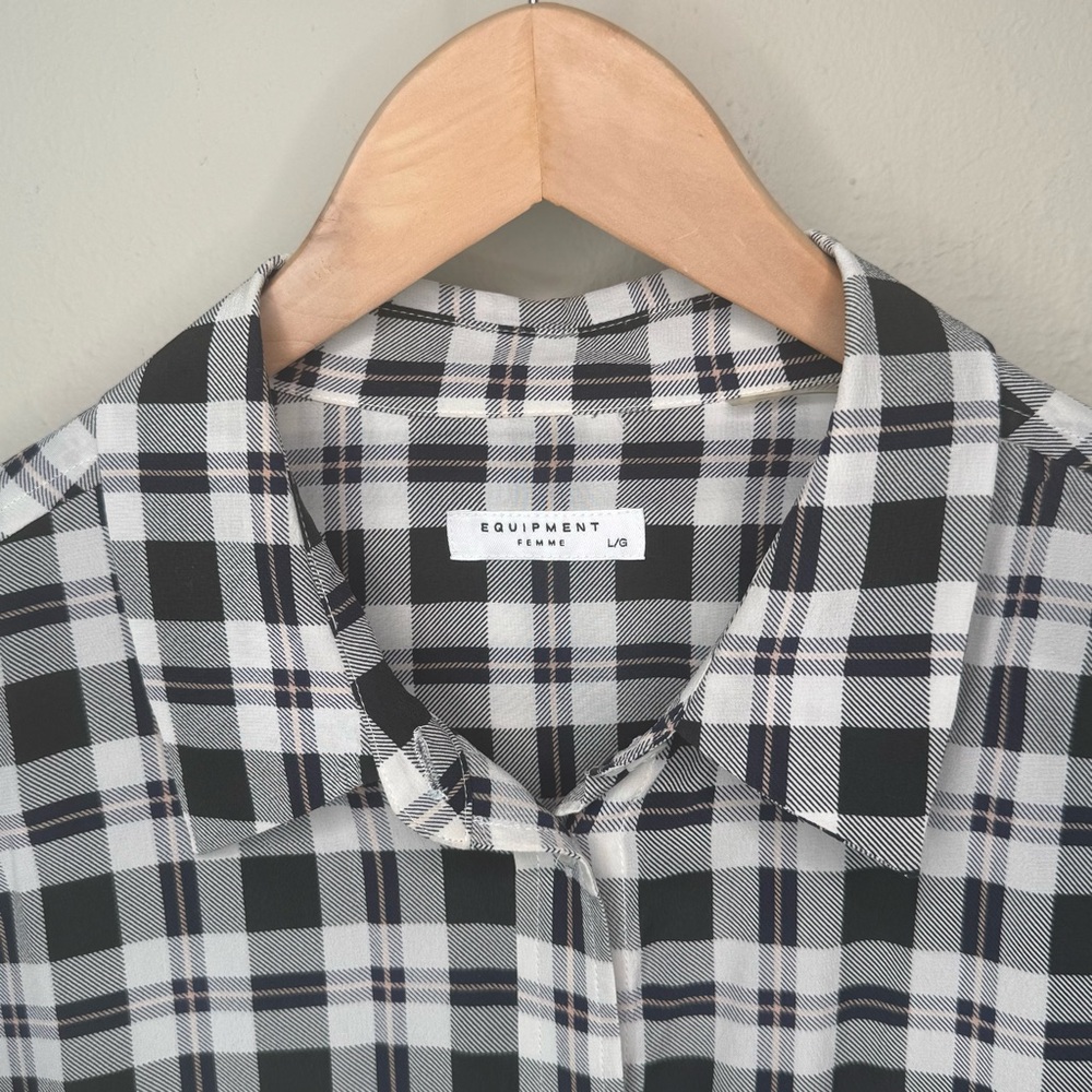 EQUIPMENT Femme Signature 100% Silk Plaid Blouse Button Front Gray Size Large - Picture 4 of 16